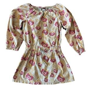 Tea Collection Roma Floral Dress Size 5 100% Cotton Drop Waist Tan Red